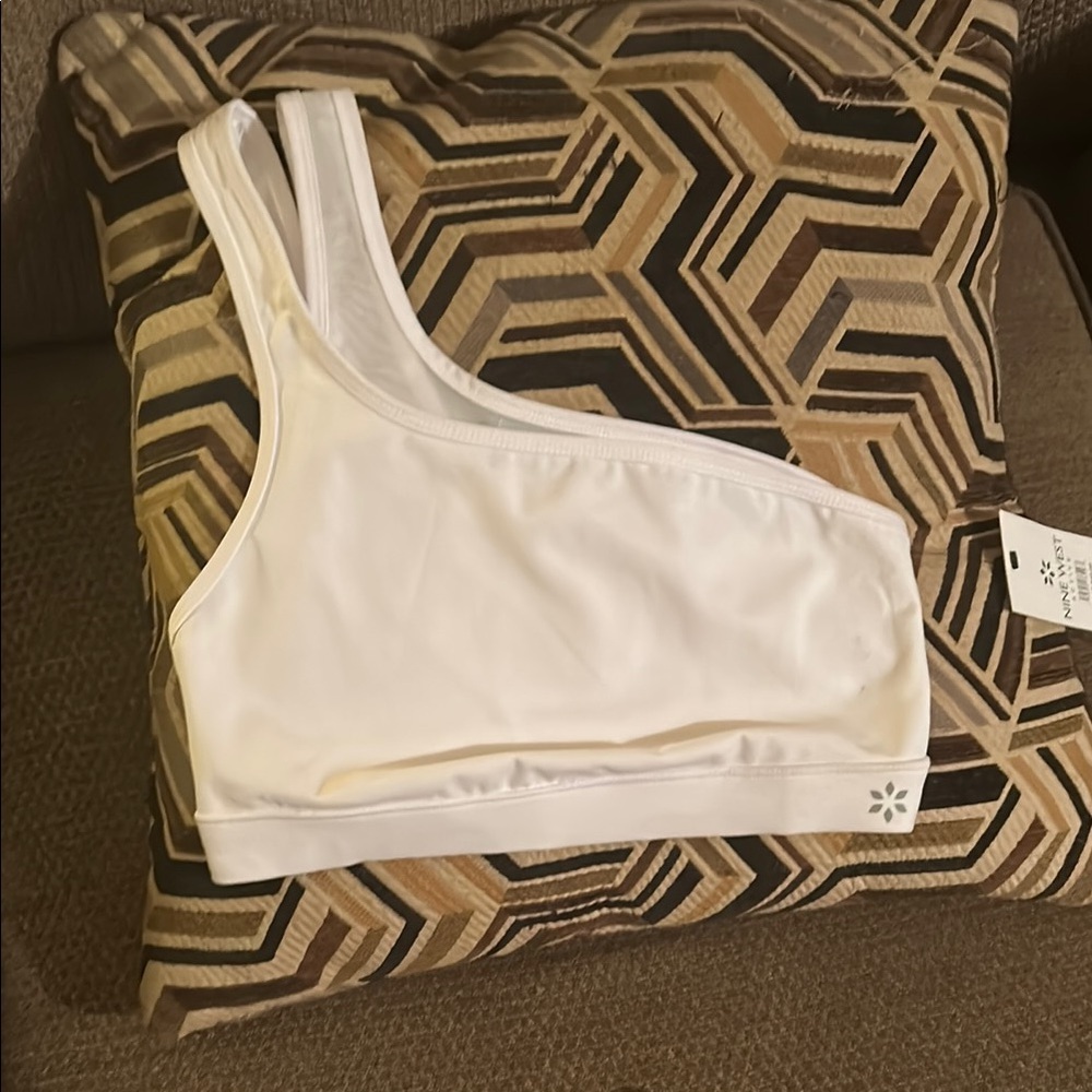 Nine West One-Shoulder White Sports Bra